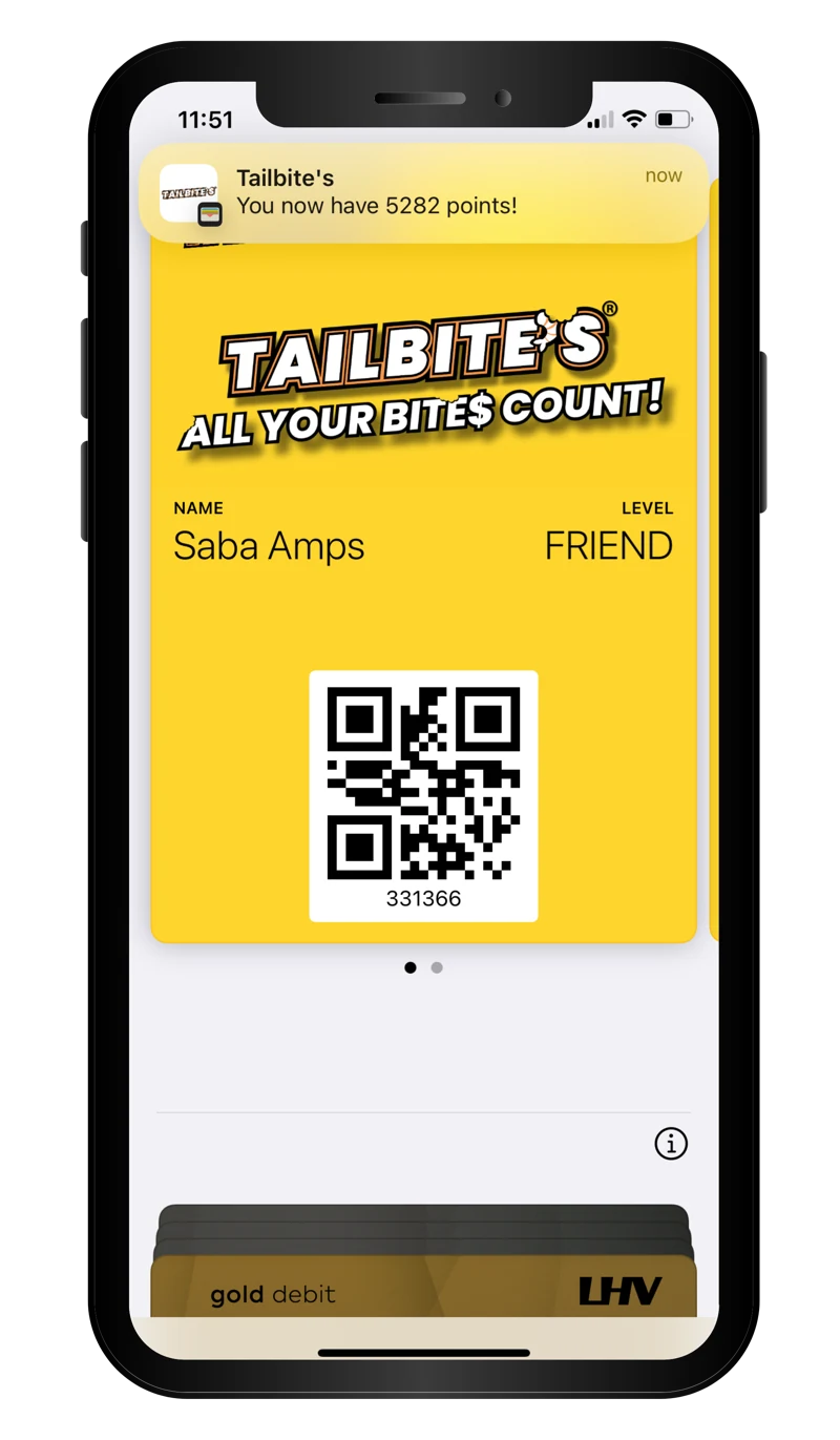 TAILBITE’S BITE$ friends card on a phone